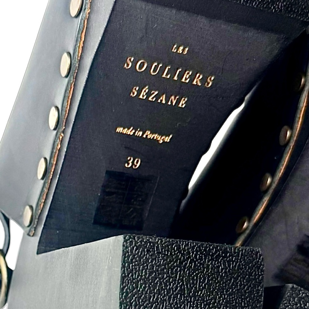 Sezane Black Leather Mules with Gold Accents - Picture 8 of 10